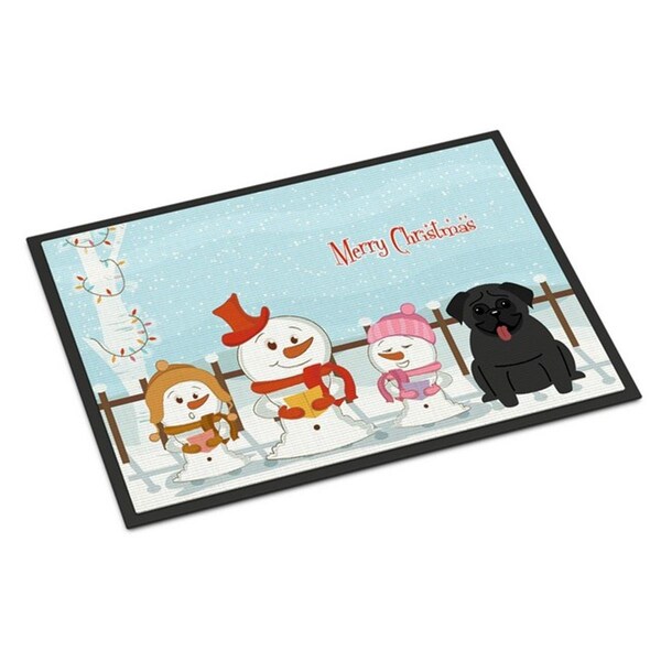Carolines Treasures Merry Christmas Carolers Pug Black Indoor or Outdoor Mat, 18 x 0.25 x 27 in. BB2337MAT - main